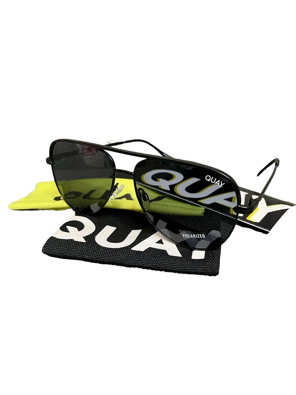 Quay Australia Polarized High Key Aviator Sunglasses in Black In-Store Style